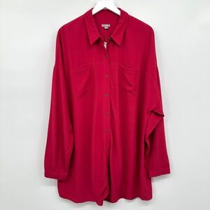 J Jill Tunic Top Shirt Size XL Oversize Red Button Up‎ Long Sleeves Tomato Girl